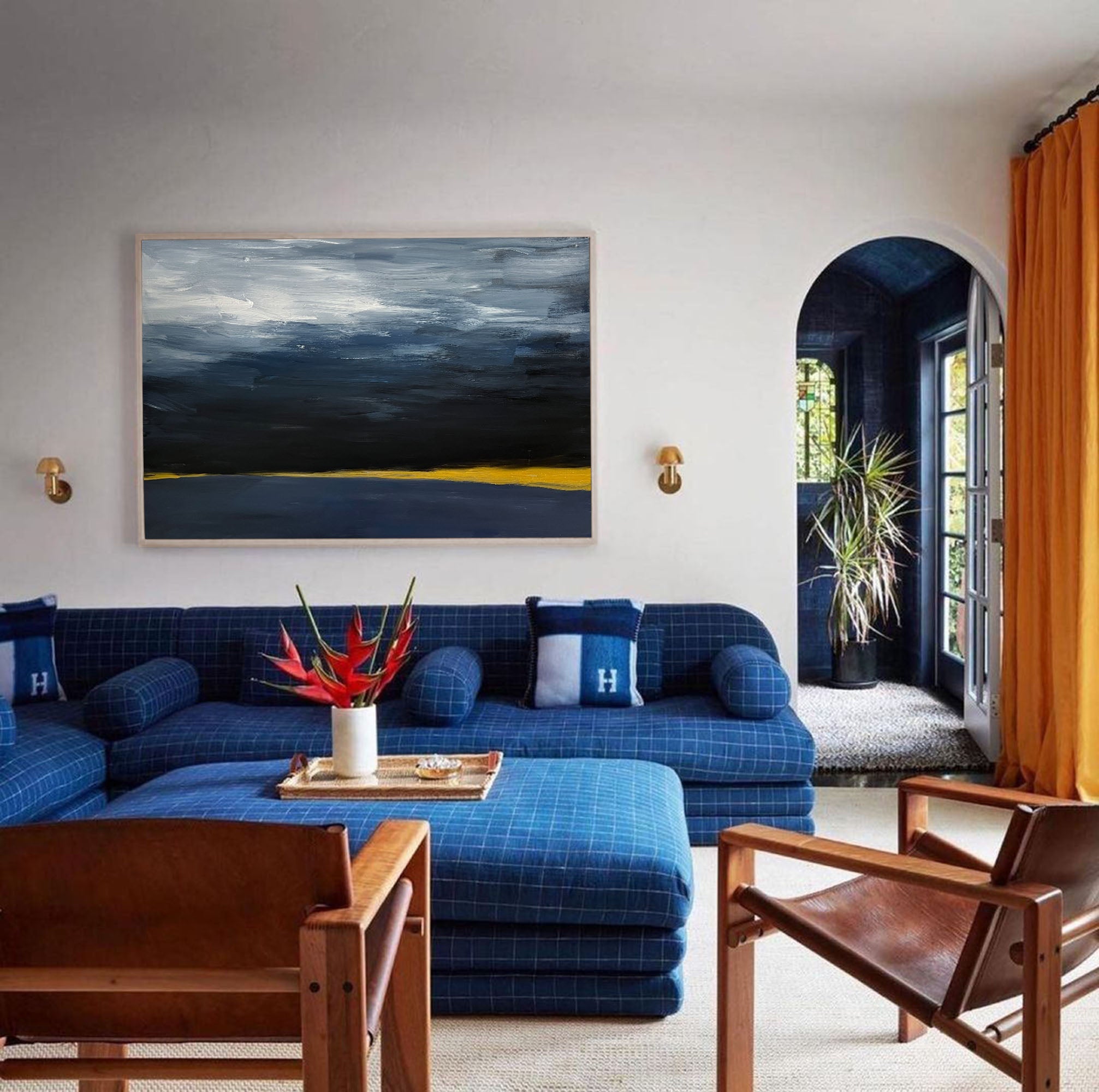 Minimalist Blue Black Gold Abstract Art