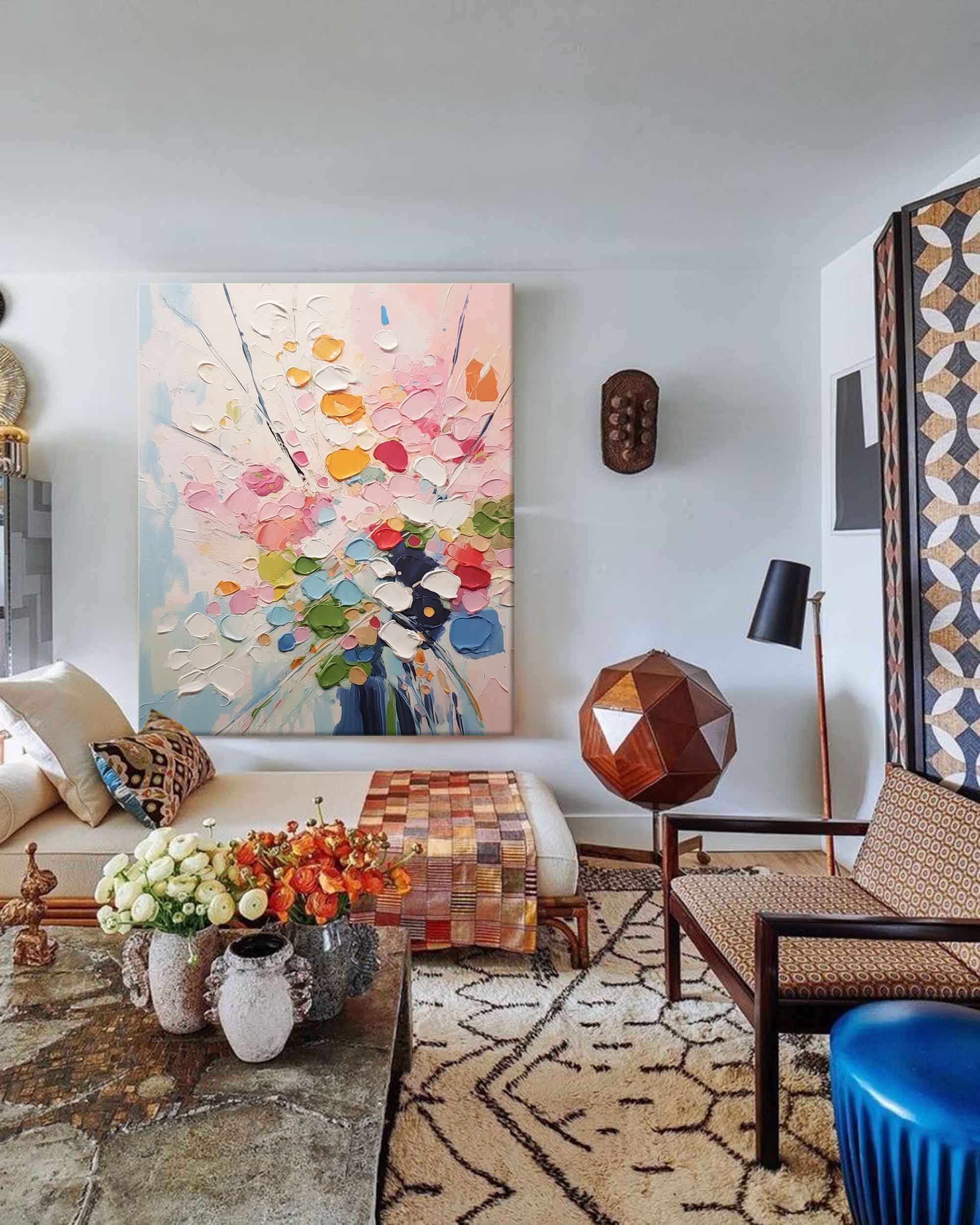 Wall Art Vibrant Multicolored Abstract Flower Bouquet