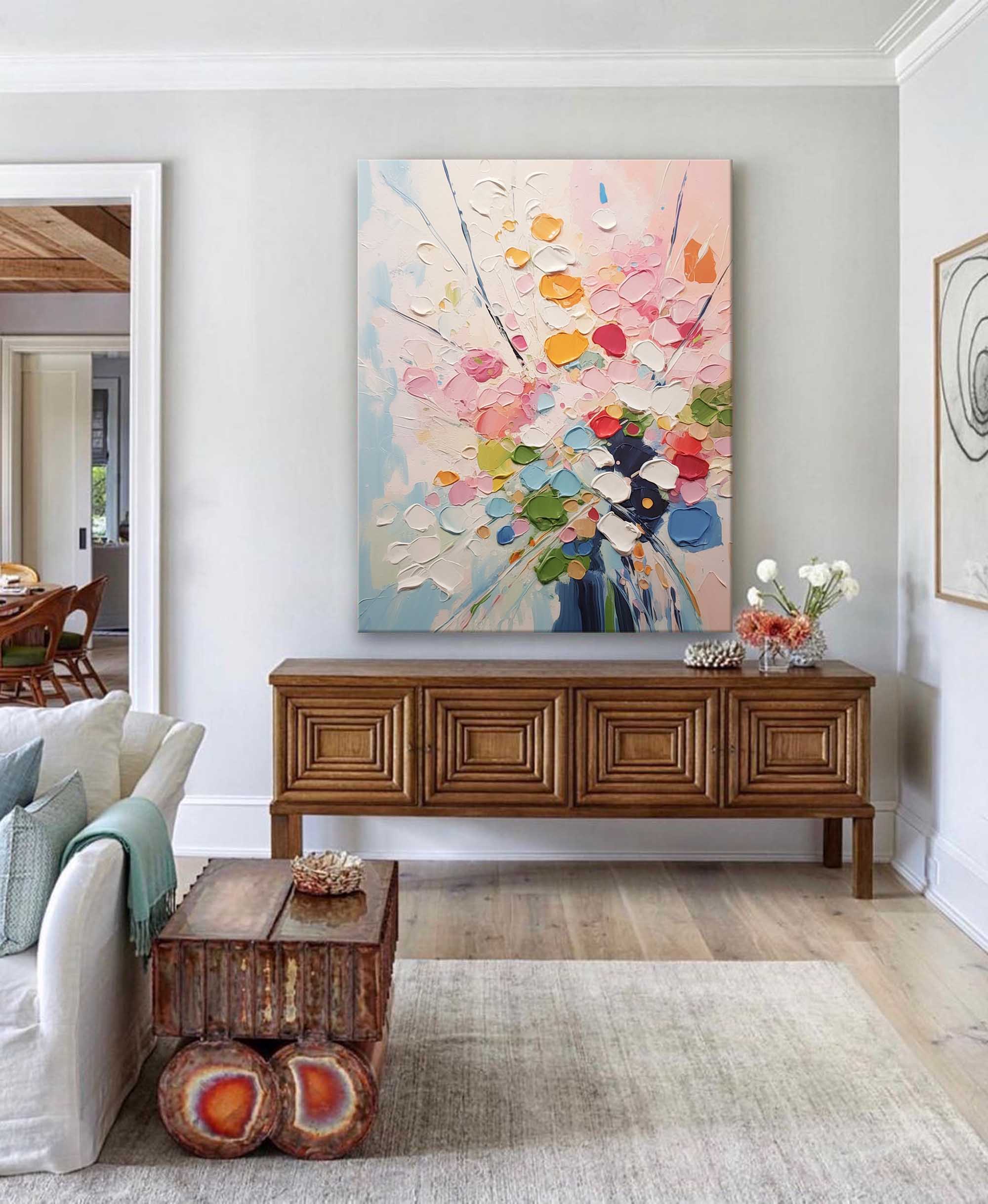 Wall Art Vibrant Multicolored Abstract Flower Bouquet