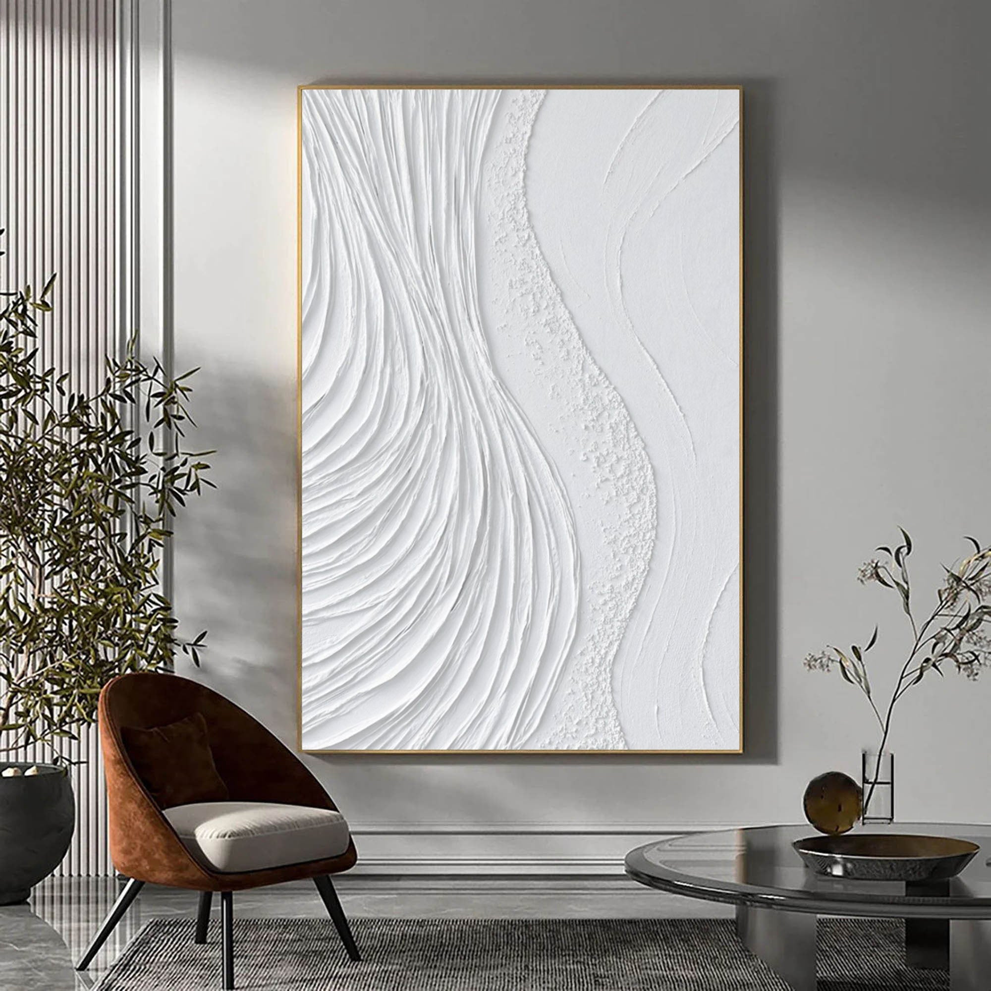Wall Art White Wavy Swirl Abstract