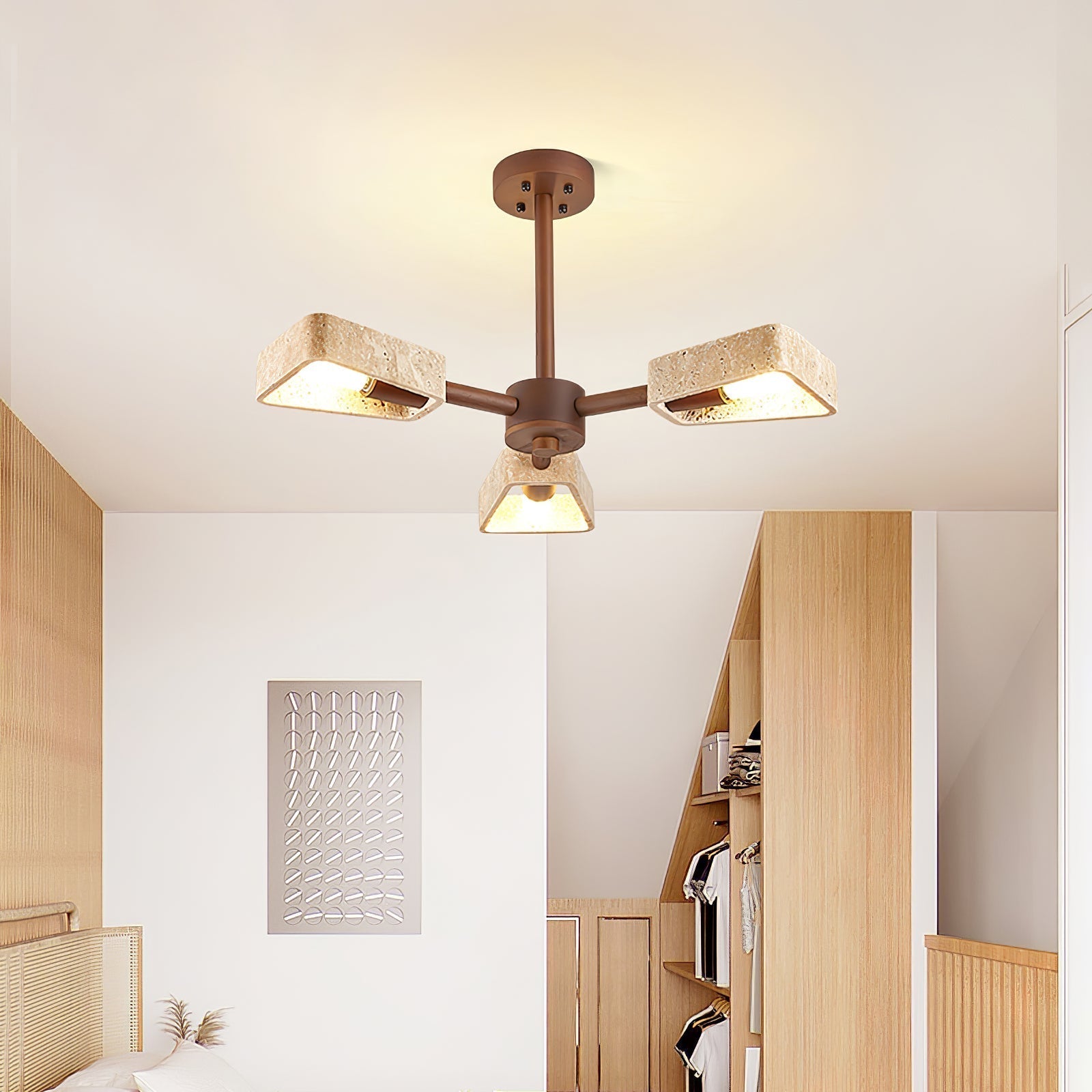Hedra Travertone Geometric Chandelier - Neutralighting