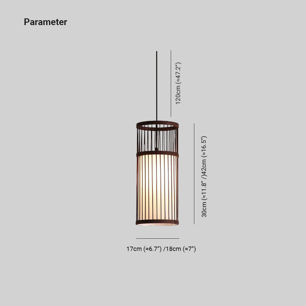 Ritta Weave Cylinder Pendant Light, Coffee/Wood, Metal/Bamboo - Neutralighting