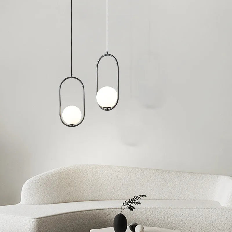Valentina Minimalist Oval Golden & Black Frame Globe Pendant Light - Neutralighting