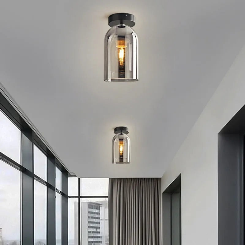 Valentina Modern Cylinder Semi-Flush Mount Clear Glass Ceiling Light, Cognac/Grey - Neutralighting