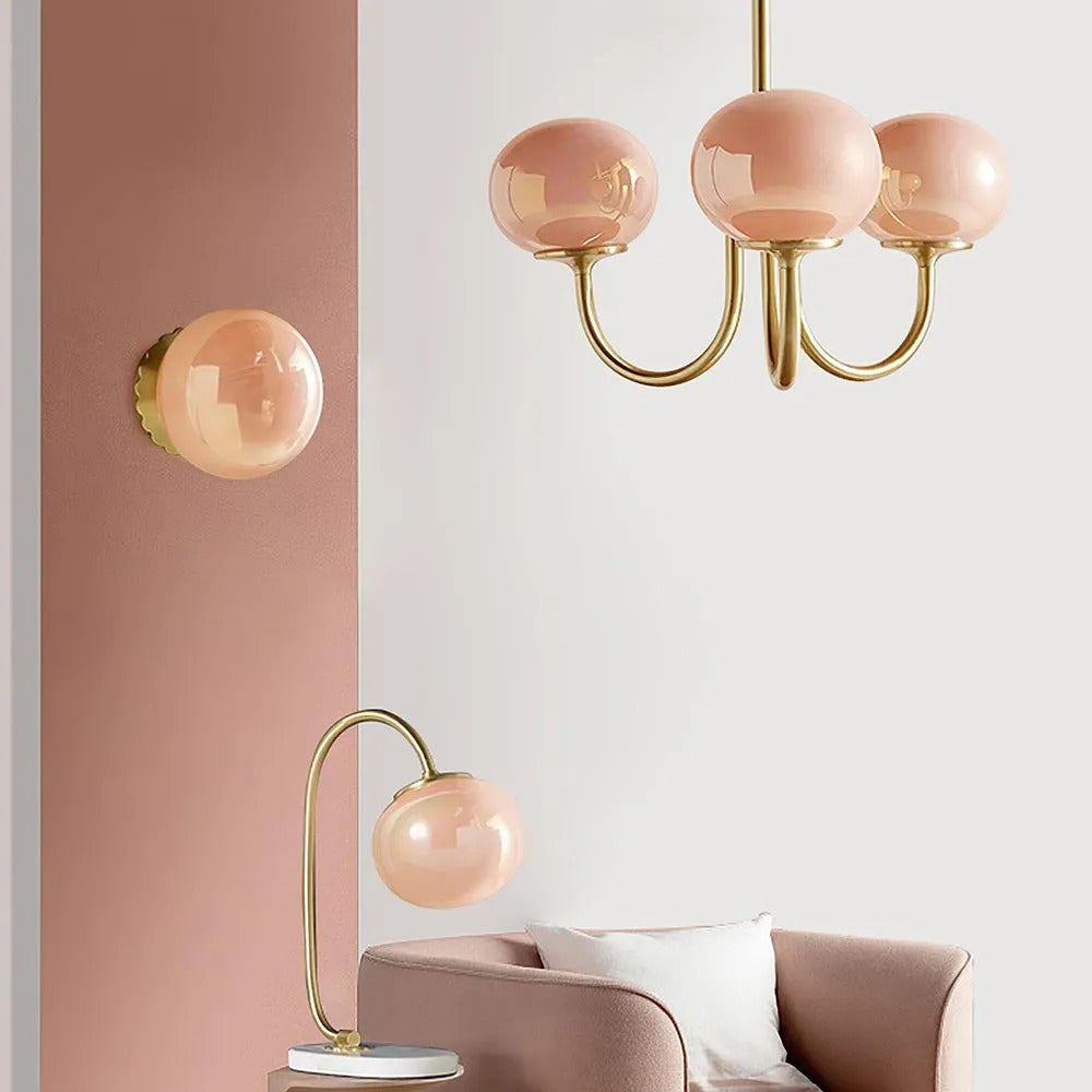 Valentina Retro Art Deco Globe Chandelier, White/Pink/Beige - Neutralighting