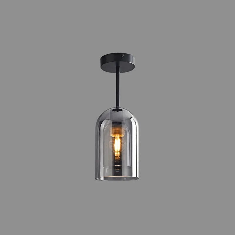 Valentina Modern Cylinder Semi-Flush Mount Clear Glass Ceiling Light, Cognac/Grey - Neutralighting