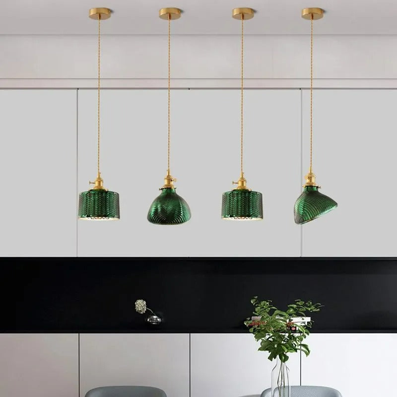 Valentina Retro LED Pendant Light Metal Green Glass Dining Room - Neutralighting