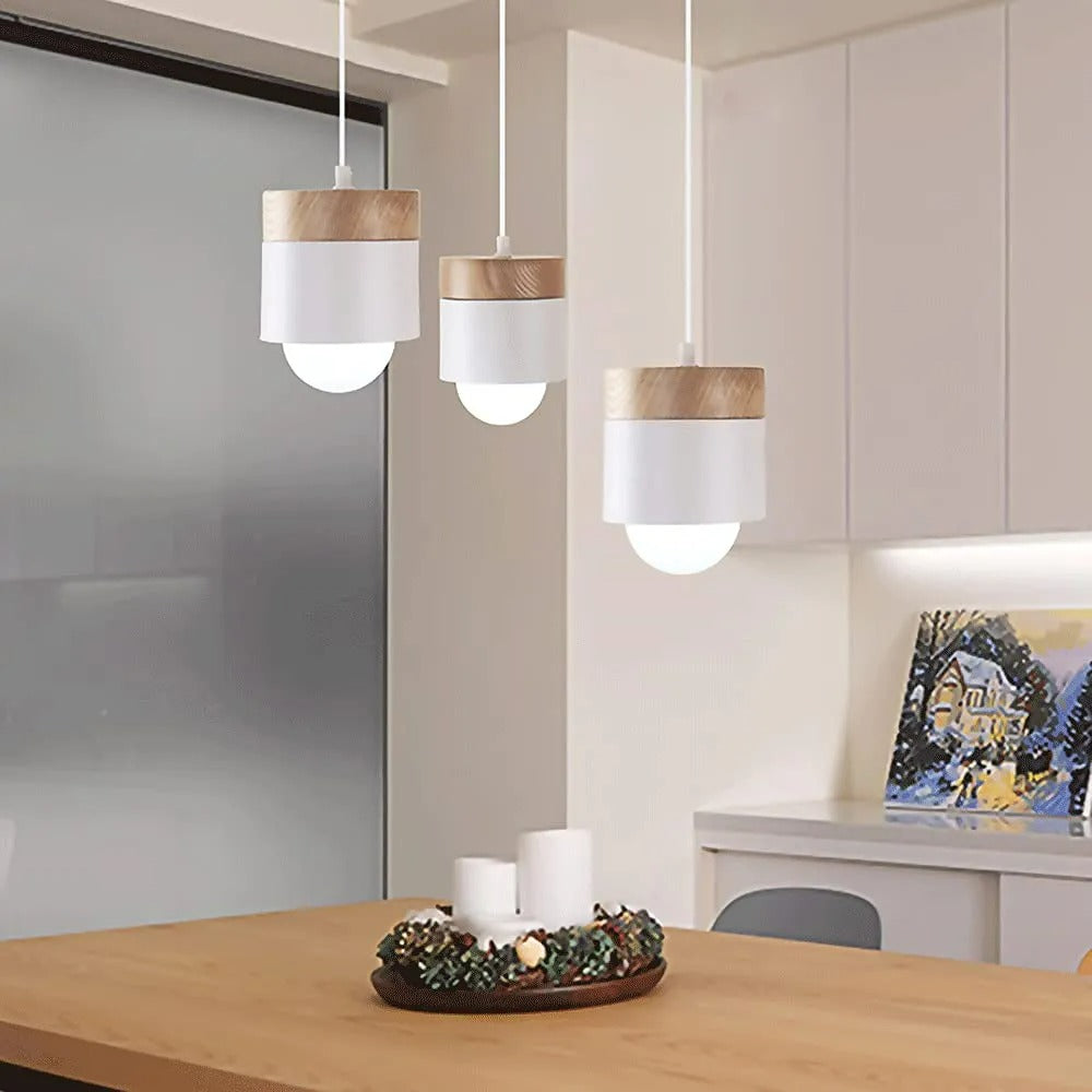 Valentina Modern Can Shape Metal/Wood Pendant Light - Neutralighting