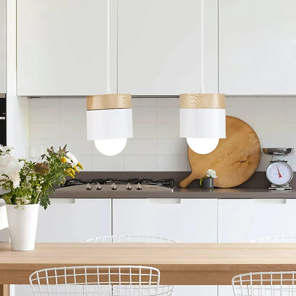 Valentina Modern Can Shape Metal/Wood Pendant Light - Neutralighting