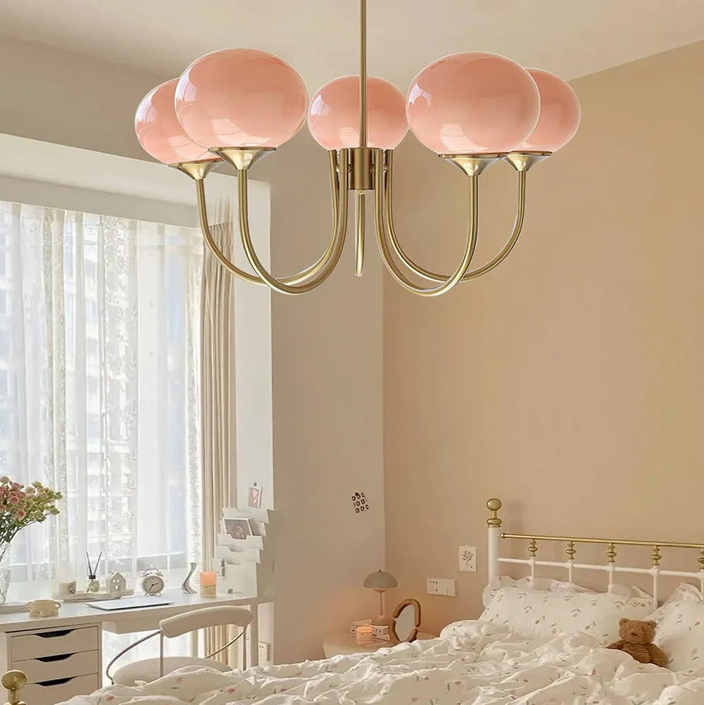 Valentina Retro Art Deco Globe Chandelier, White/Pink/Beige - Neutralighting