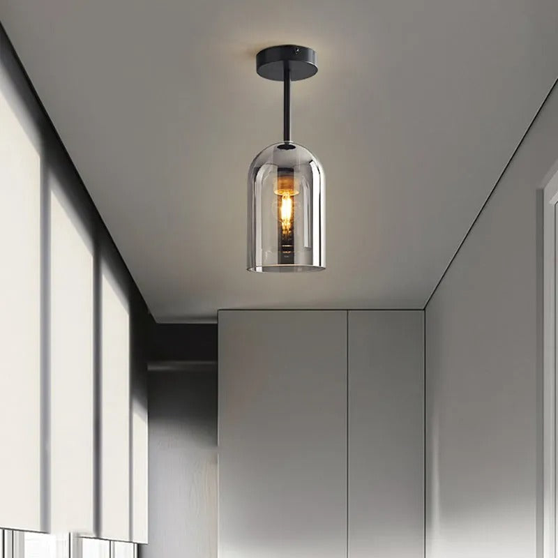 Valentina Modern Cylinder Semi-Flush Mount Clear Glass Ceiling Light, Cognac/Grey - Neutralighting
