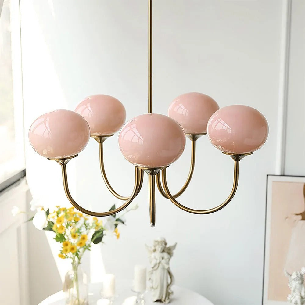 Valentina Retro Art Deco Globe Chandelier, White/Pink/Beige - Neutralighting