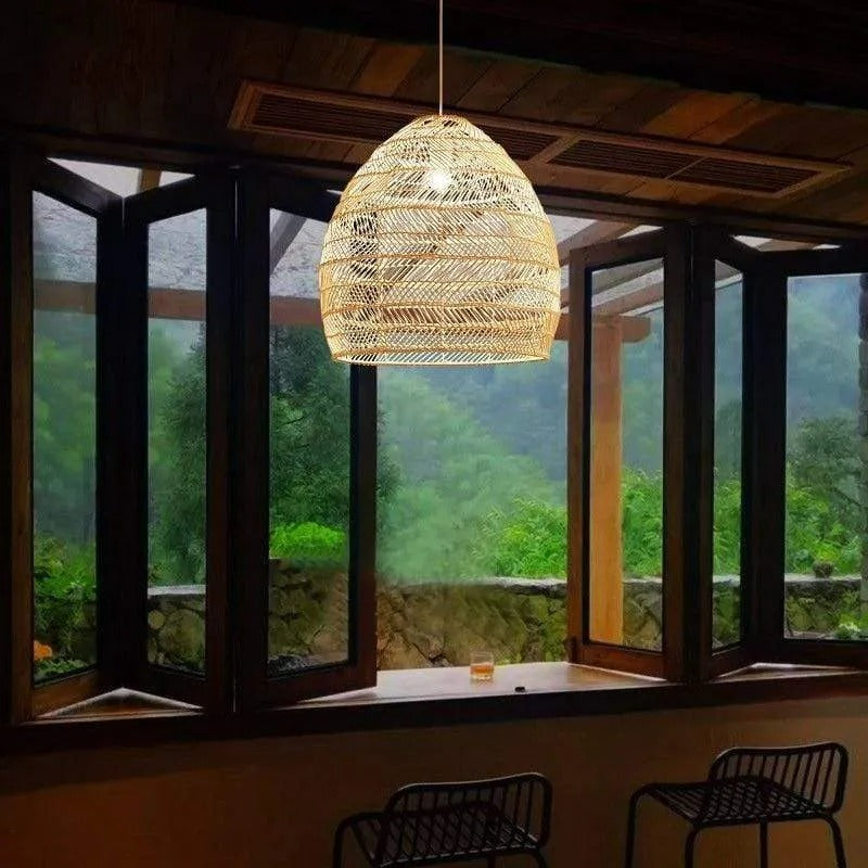 Lian Rattan Bamboo Lampshade Hand Knitted Pendant Light - Neutralighting