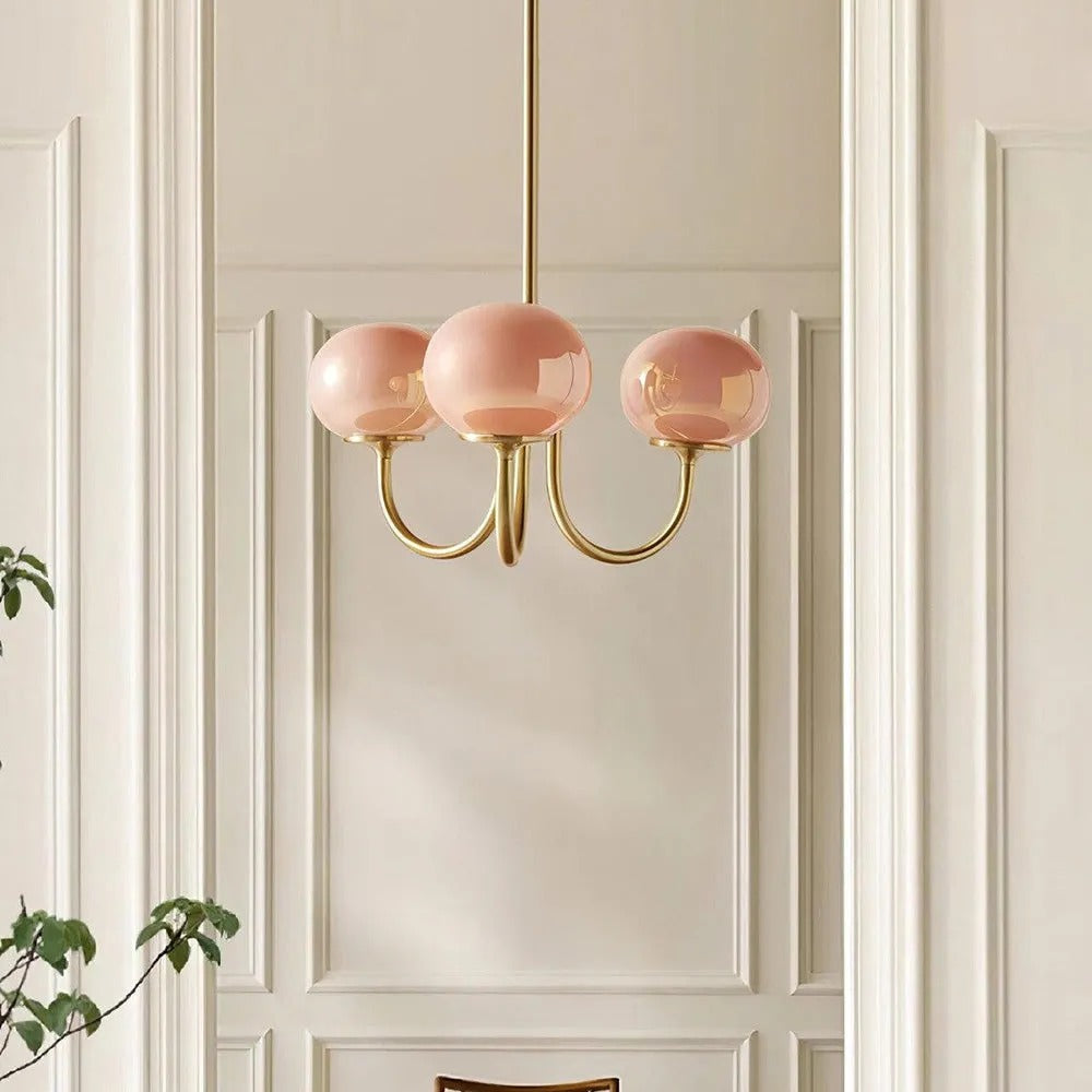 Valentina Retro Art Deco Globe Chandelier, White/Pink/Beige - Neutralighting