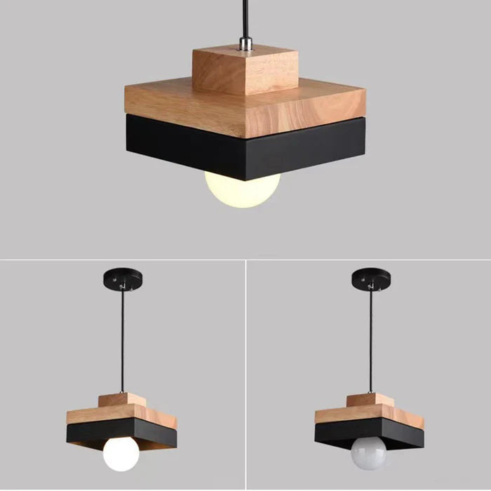 Aria Minimalist Black & White Wood Geometric Pendant Light - Neutralighting