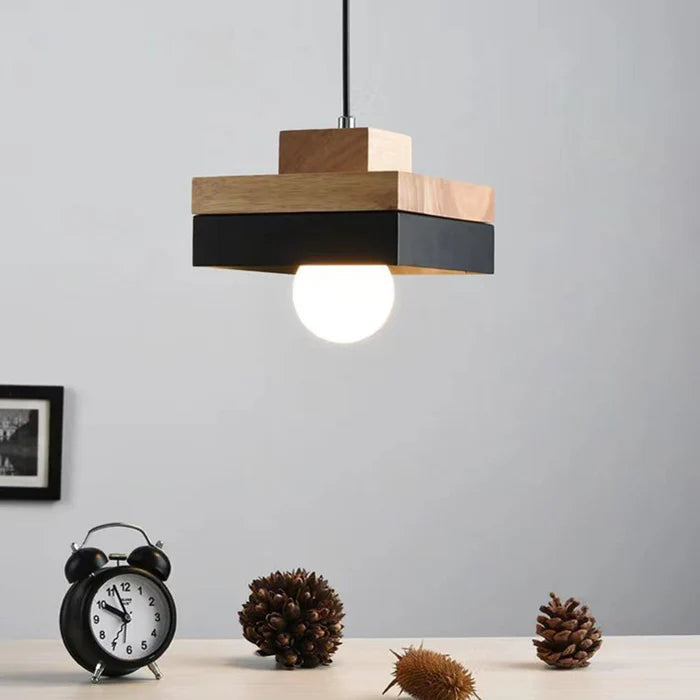Aria Minimalist Black & White Wood Geometric Pendant Light - Neutralighting