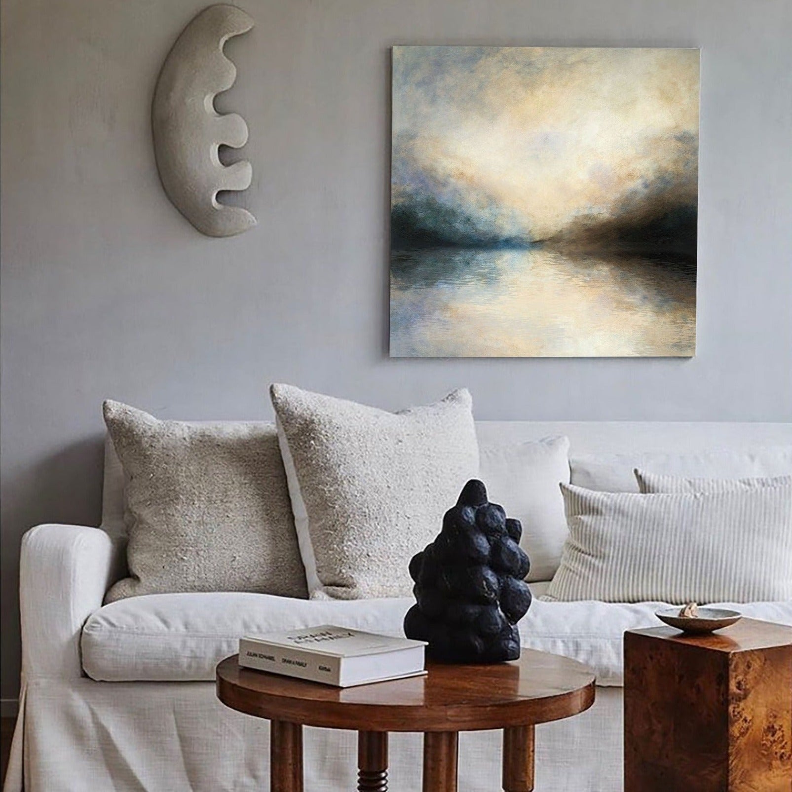 Gold‑Teal‑Grey Square Mist‑Landscape Blended‑Tone Artwor