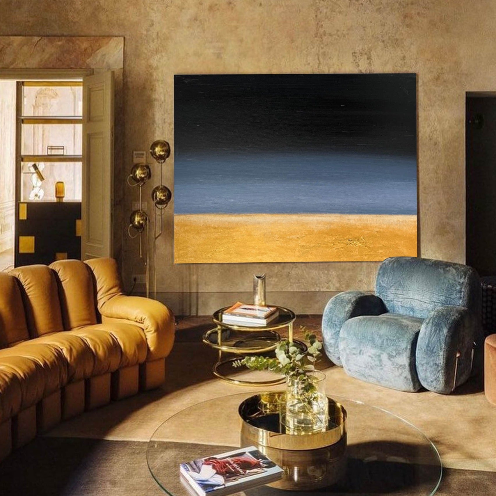 Two‑Tone Horizon Minimal Abstract Unstretched Linen Canvas Wall Art