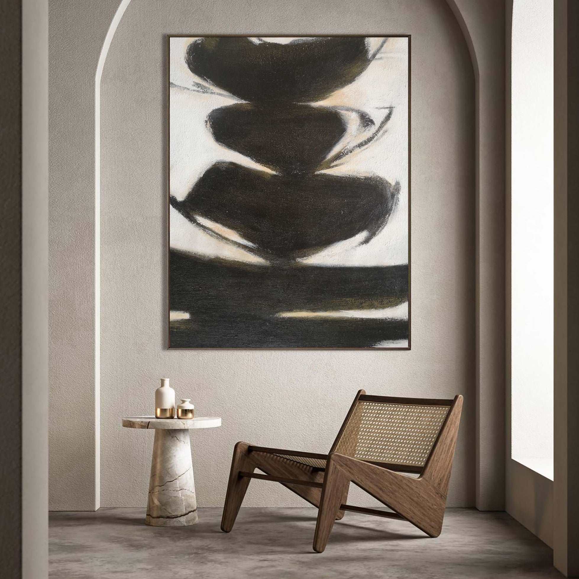 Black‑Beige Vertical Stack‑Shape Brush‑Stroke Textured Artwork