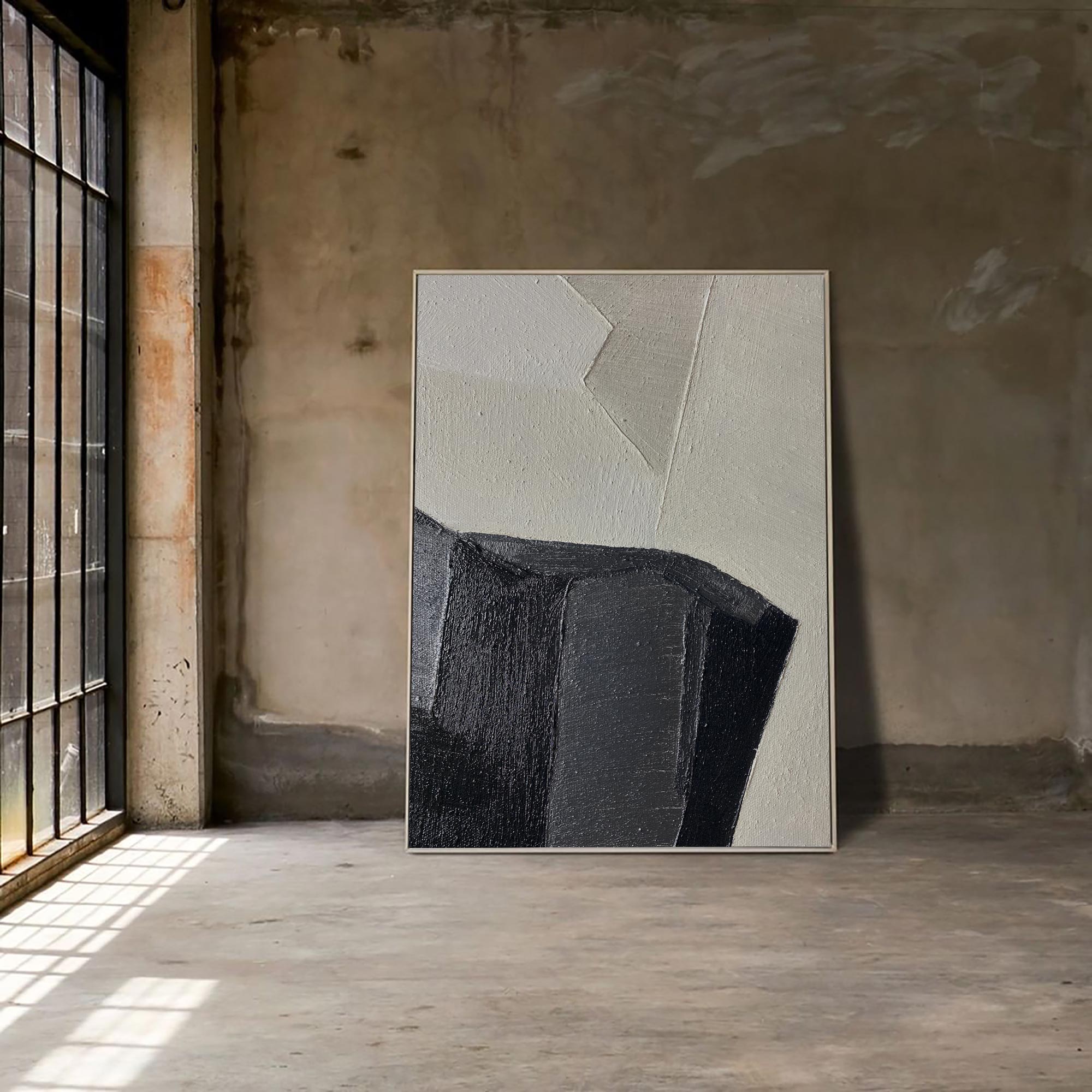 Abstract Black Beige Textured Geometric Minimalist Painting