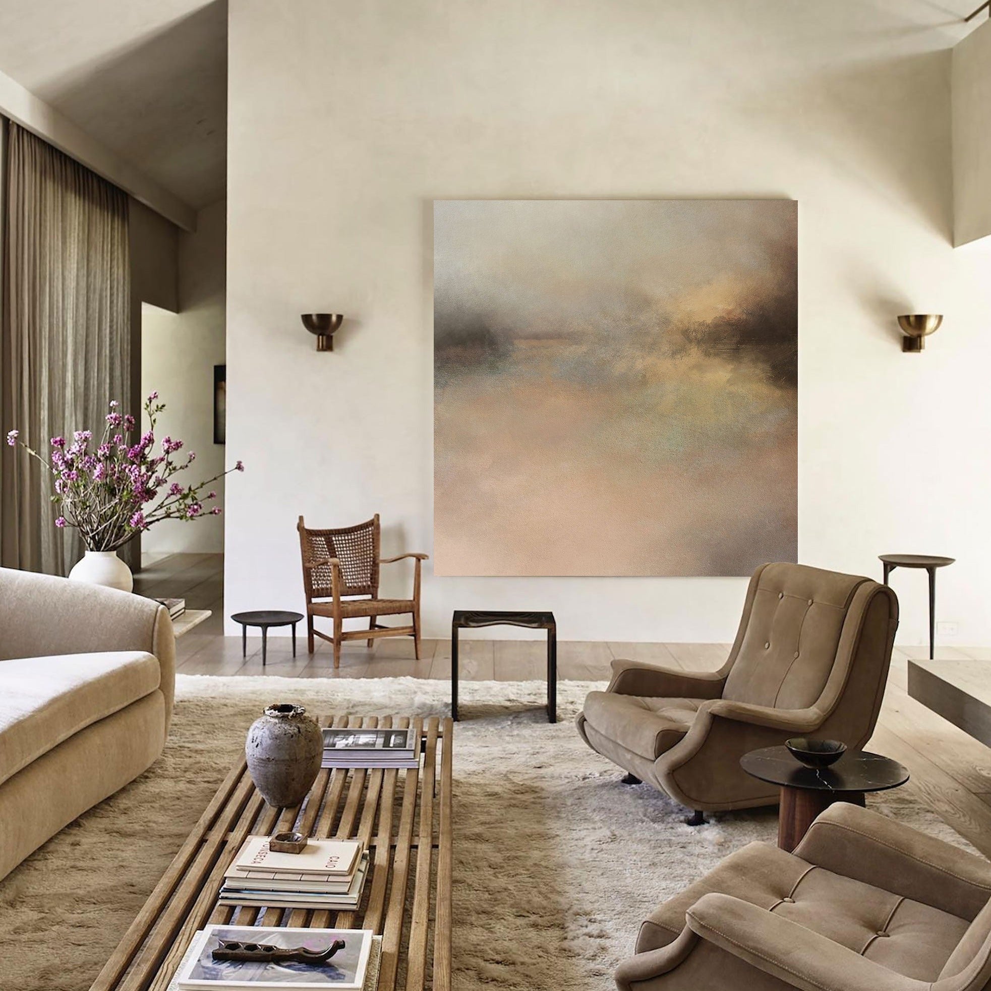 Wall Art Abstract Horizon Landscape Modern Textured Canvas Living Room | Neutralighting