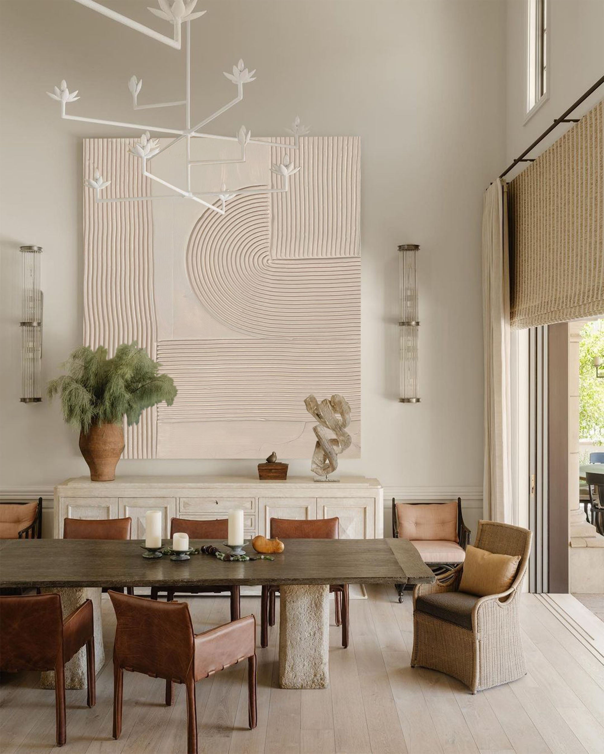 Modern Beige Linear Geometric Abstract Wall Art