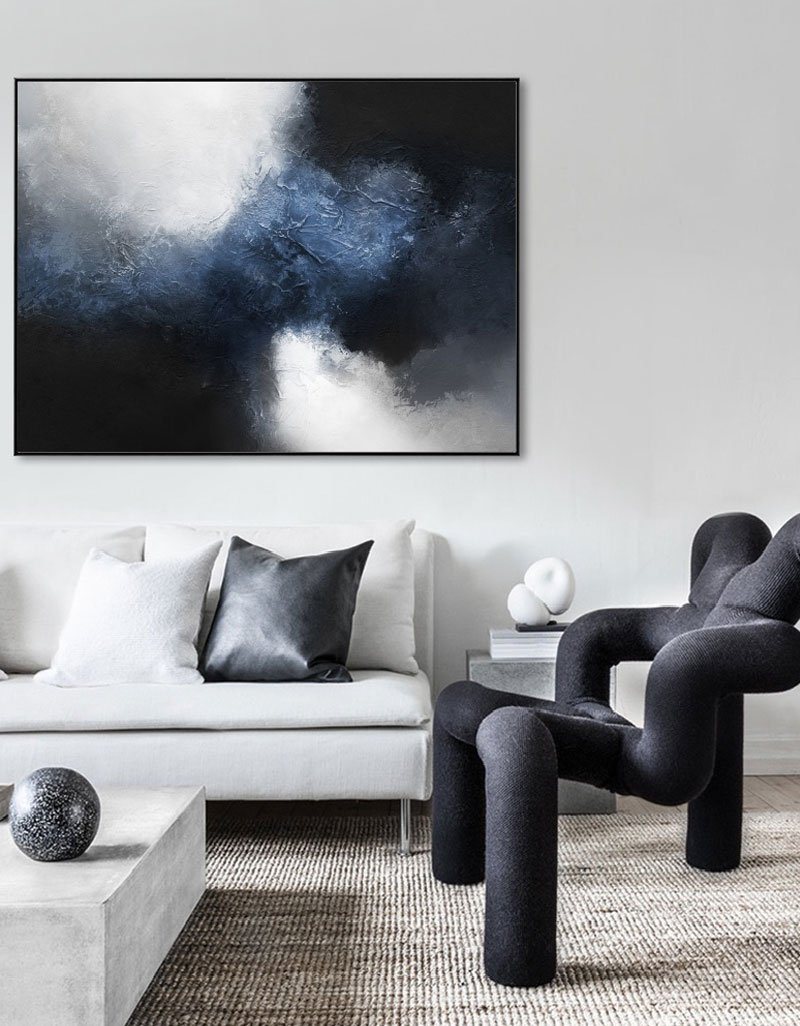Deep Blue Mist Abstract Horizontal Canvas Art