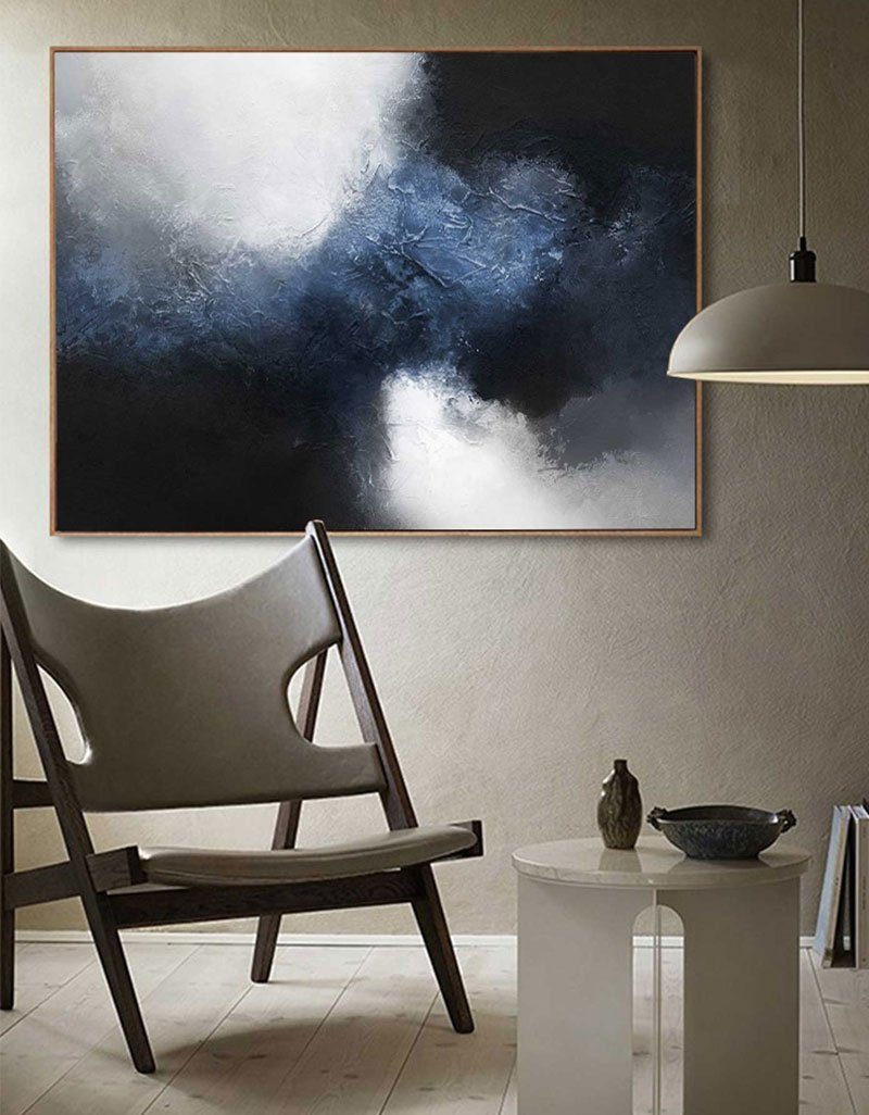 Deep Blue Mist Abstract Horizontal Canvas Art