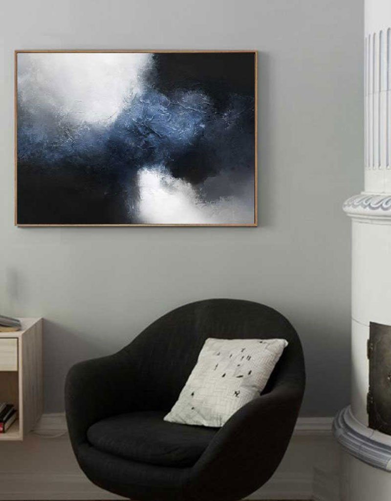 Deep Blue Mist Abstract Horizontal Canvas Art