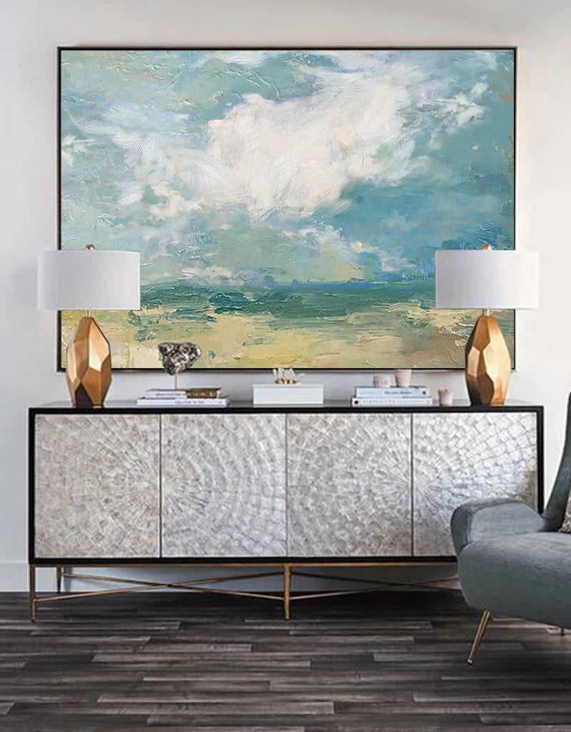 Serene Coastal Cloudscape Painting Horizontal