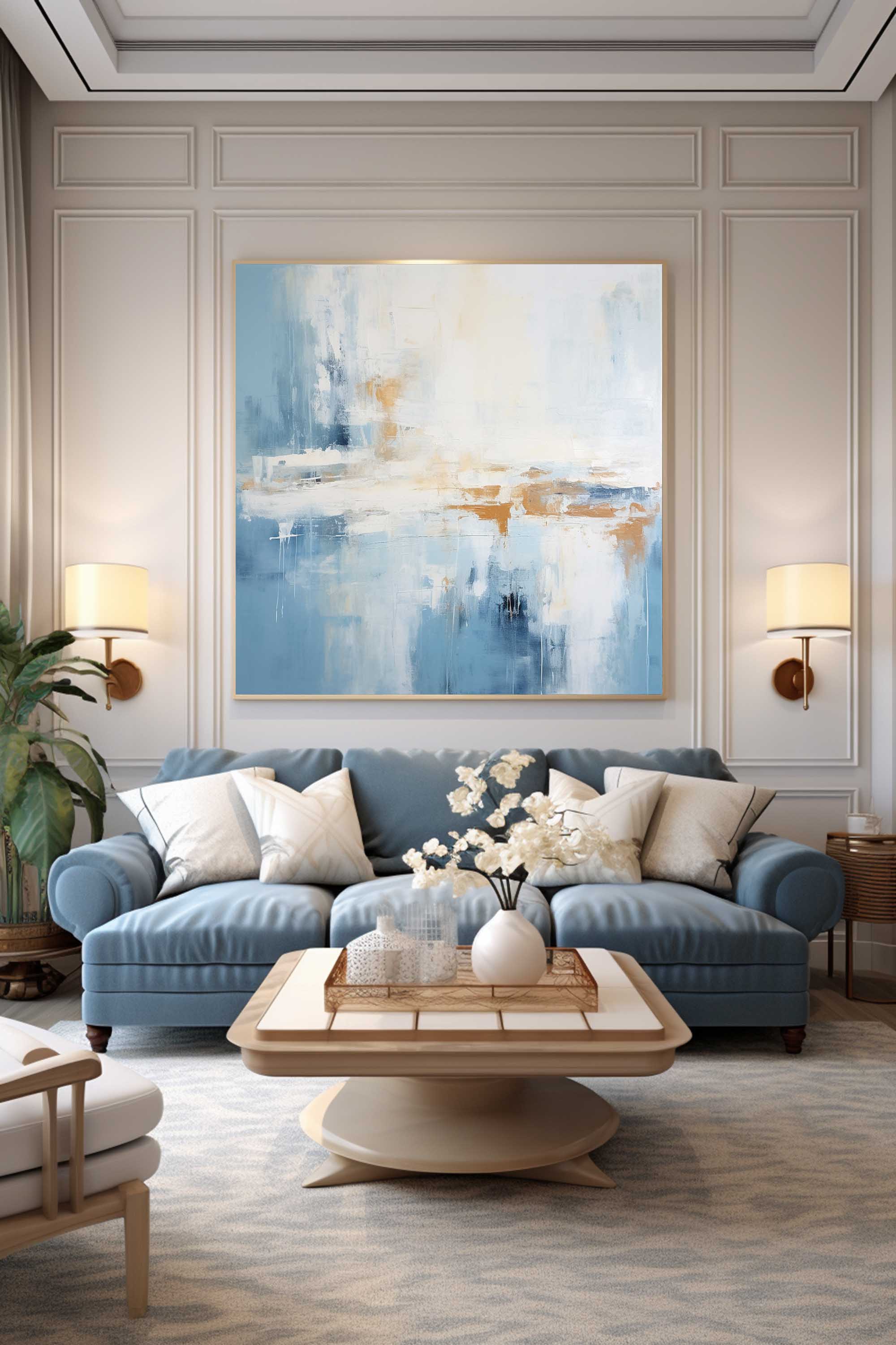 Misty Blue Coastal Abstract Canvas Wall Art