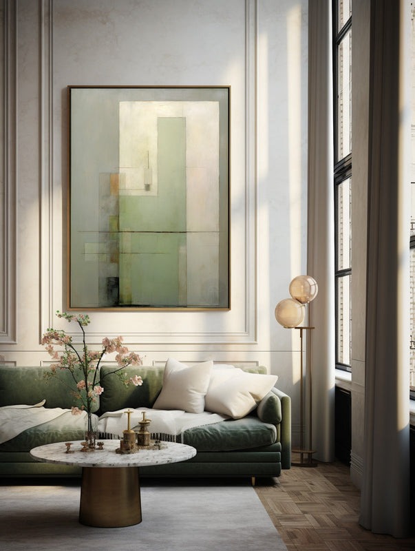 Sage Green Beige Geometric Painting