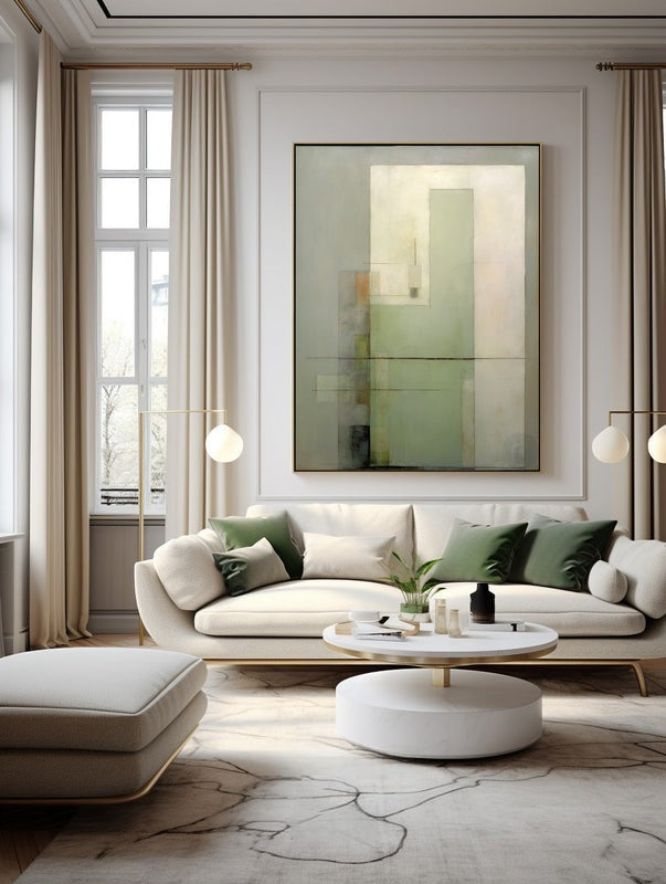 Sage Green Beige Geometric Painting