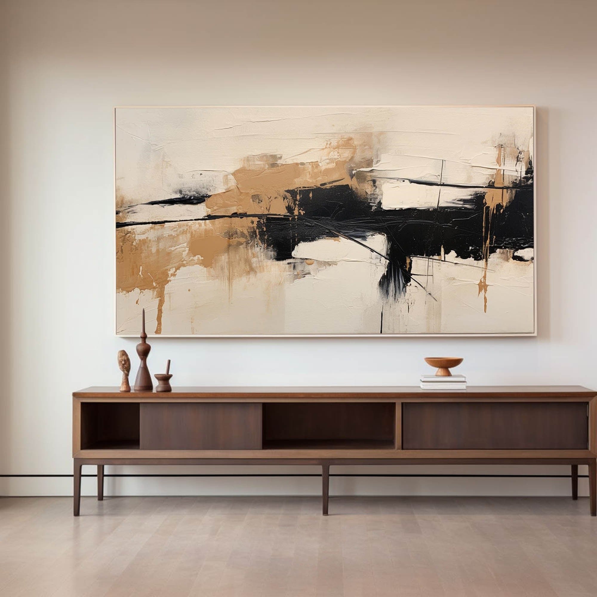 Warm Beige Black Abstract Canvas Wall Art