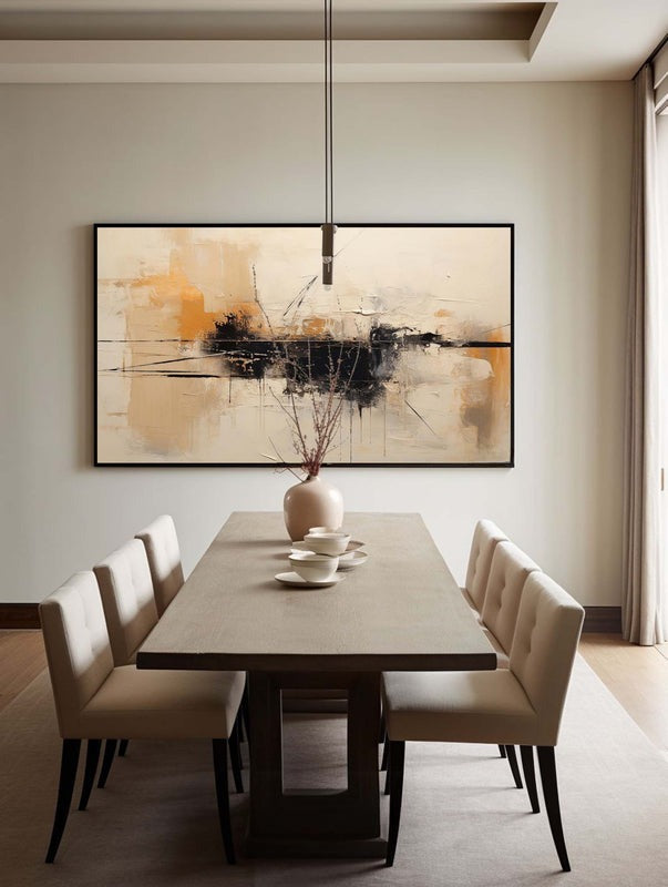 Beige Black Orange Abstract Painting
