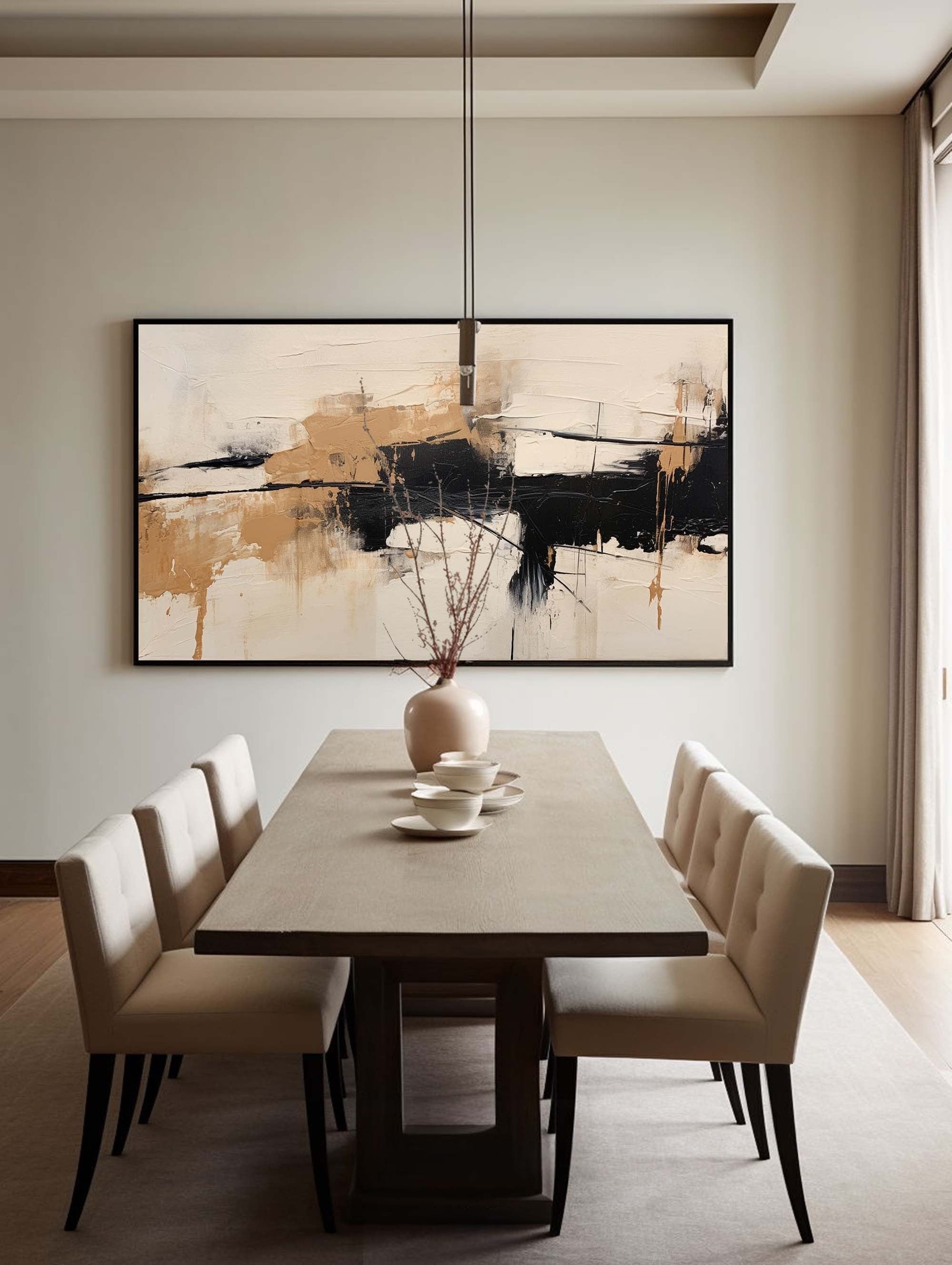 Warm Beige Black Abstract Canvas Wall Art