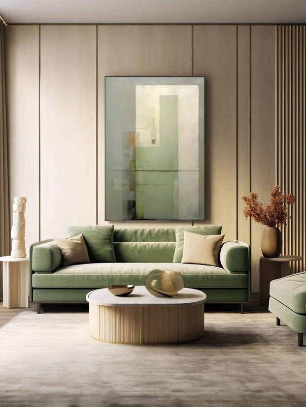 Sage Green Beige Geometric Painting