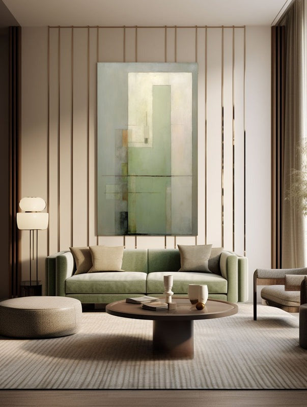 Sage Green Beige Geometric Painting