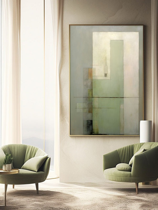 Sage Green Beige Geometric Painting