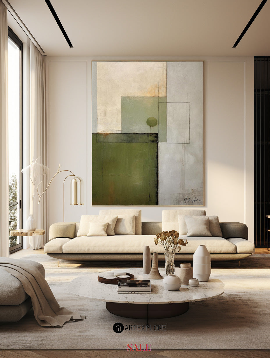 Green Beige Abstract Geometric Painting
