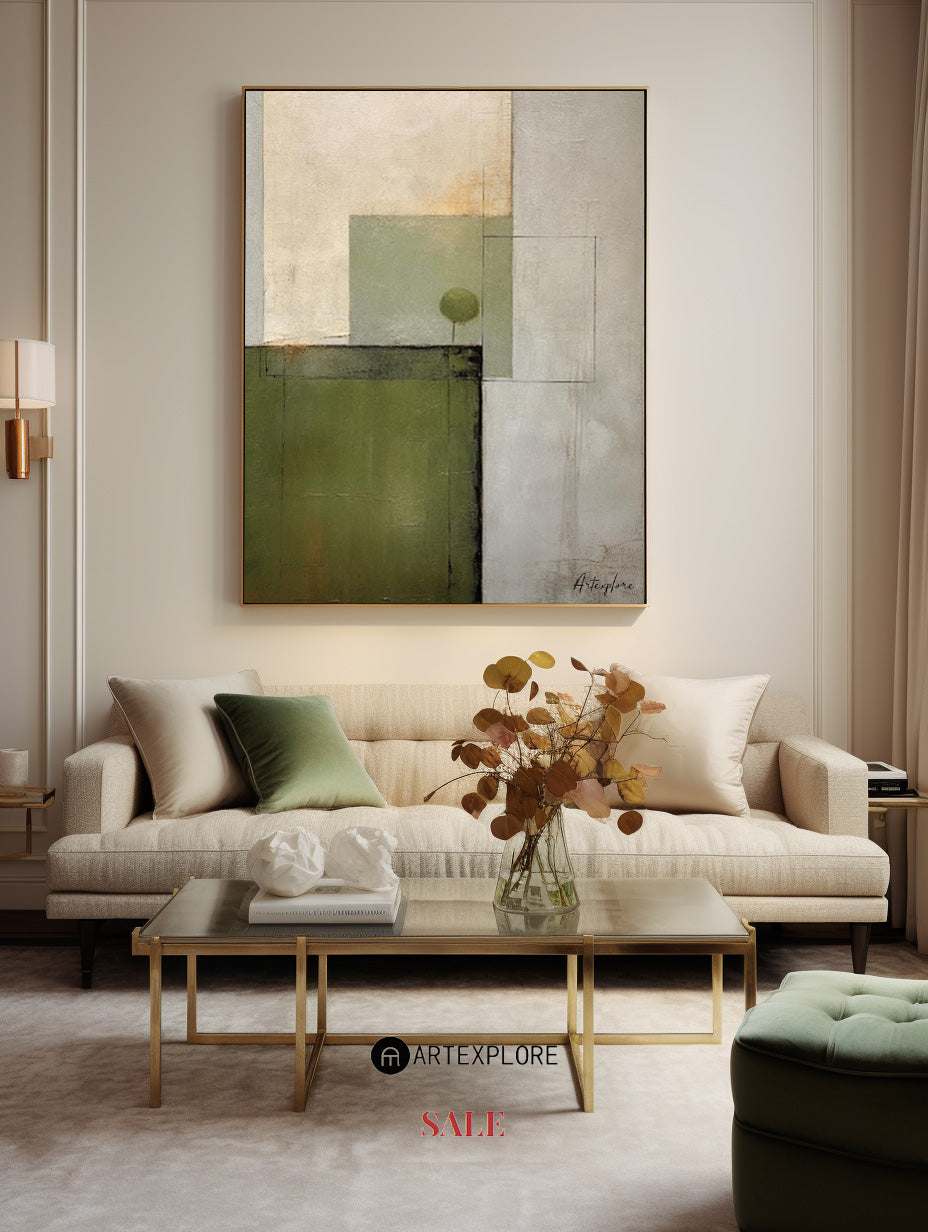 Green Beige Abstract Geometric Painting