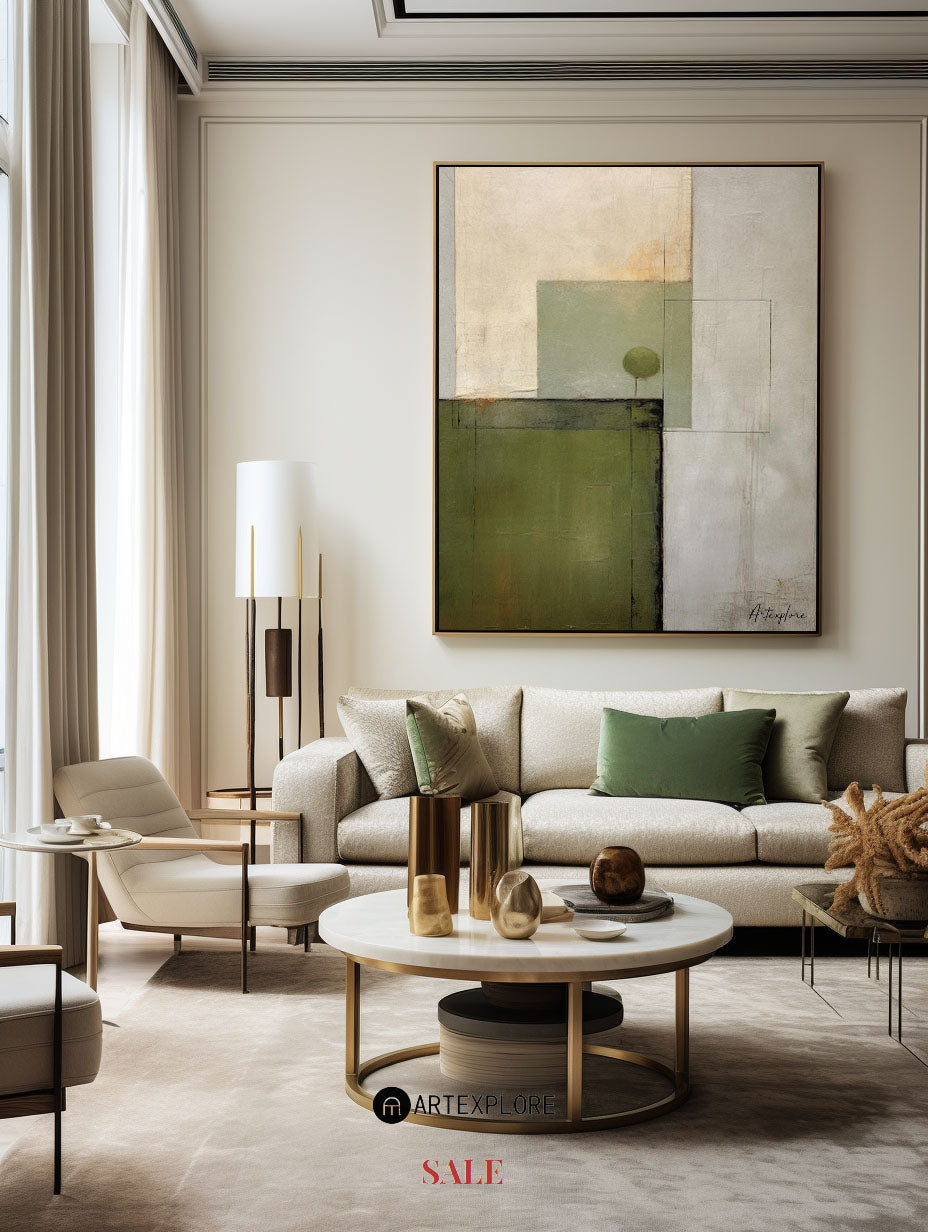 Green Beige Abstract Geometric Painting