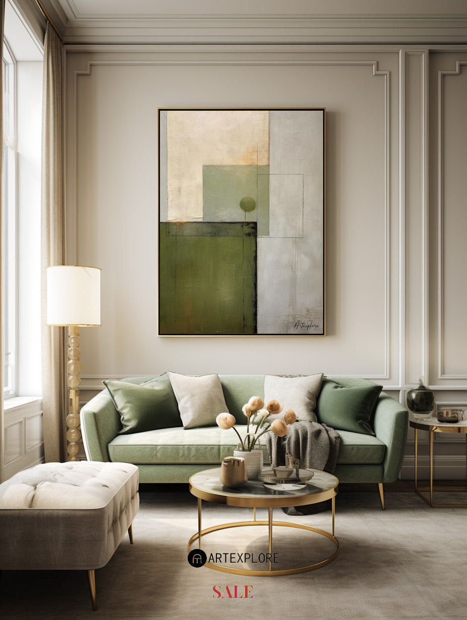 Green Beige Abstract Geometric Painting