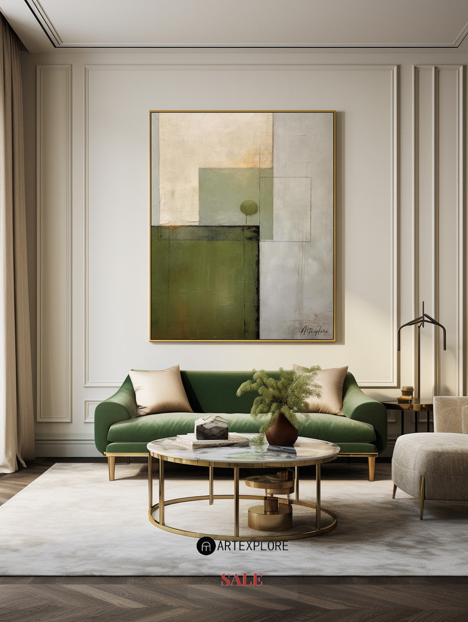 Green Beige Abstract Geometric Painting