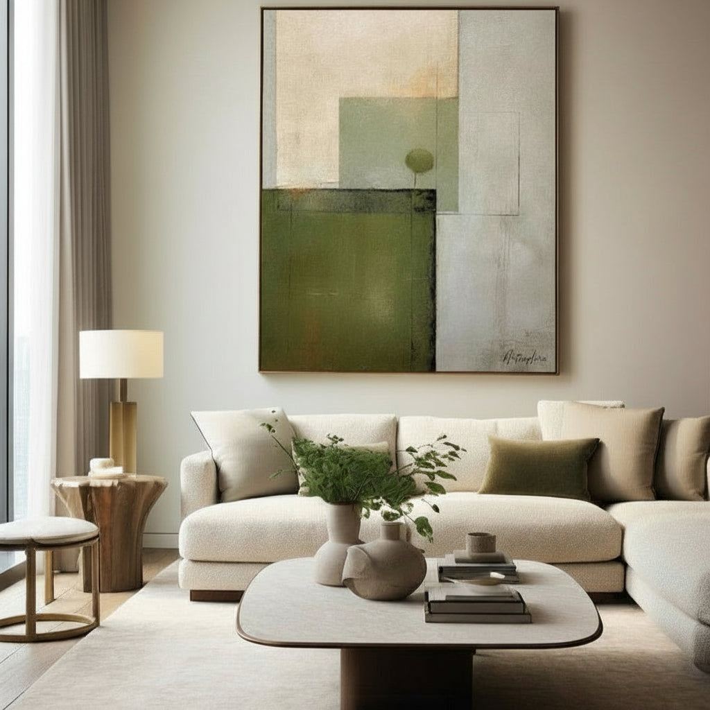 Green Beige Abstract Geometric Painting