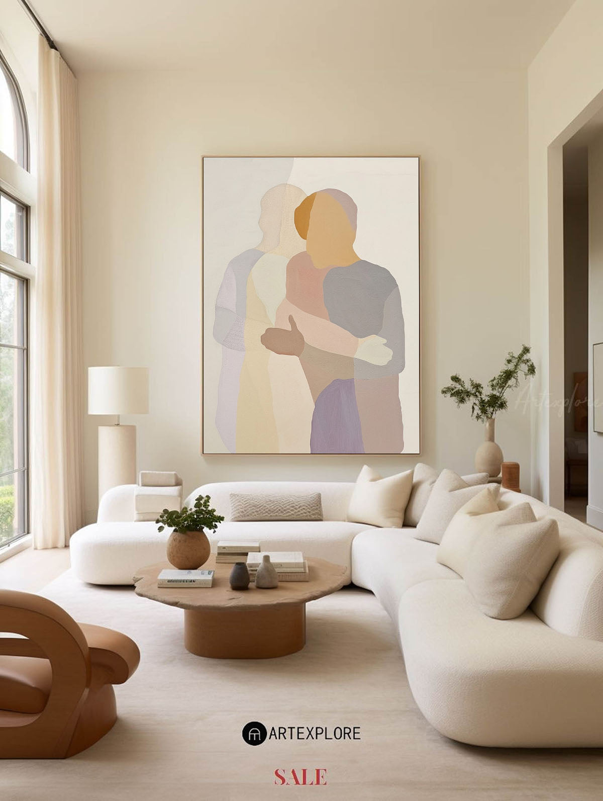 Wall Art Embracing Couple in Neutral Tones