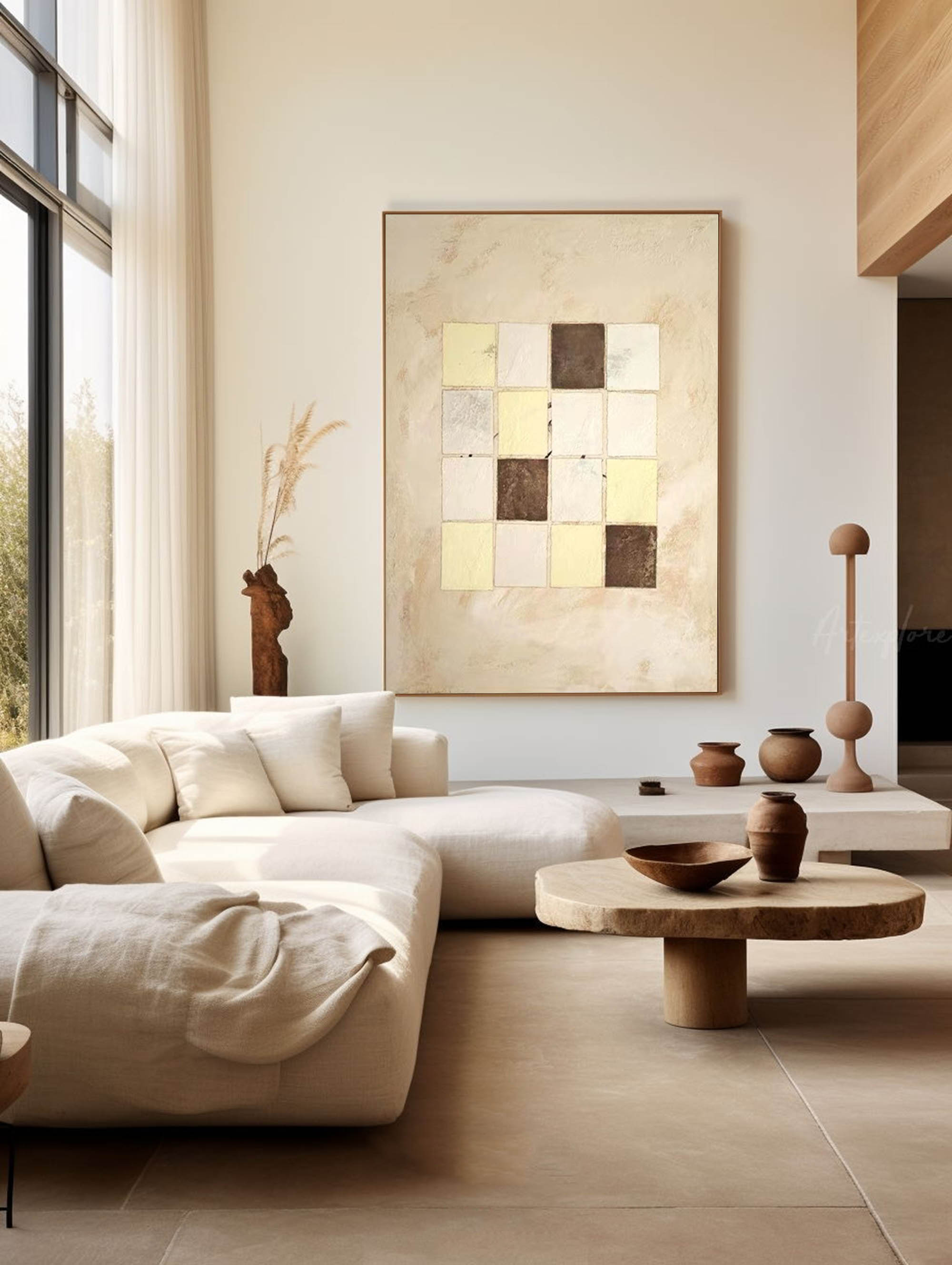 Earth‑Tone Geometric Block Composition Modern Wall Accent Artwork