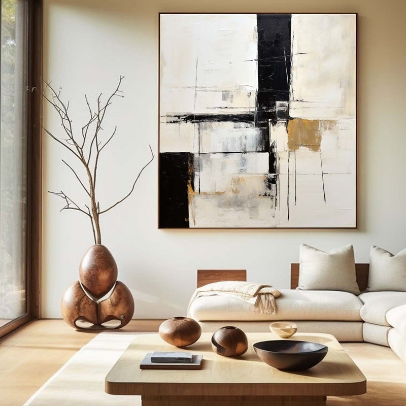 Black White Geometric Abstract Painting