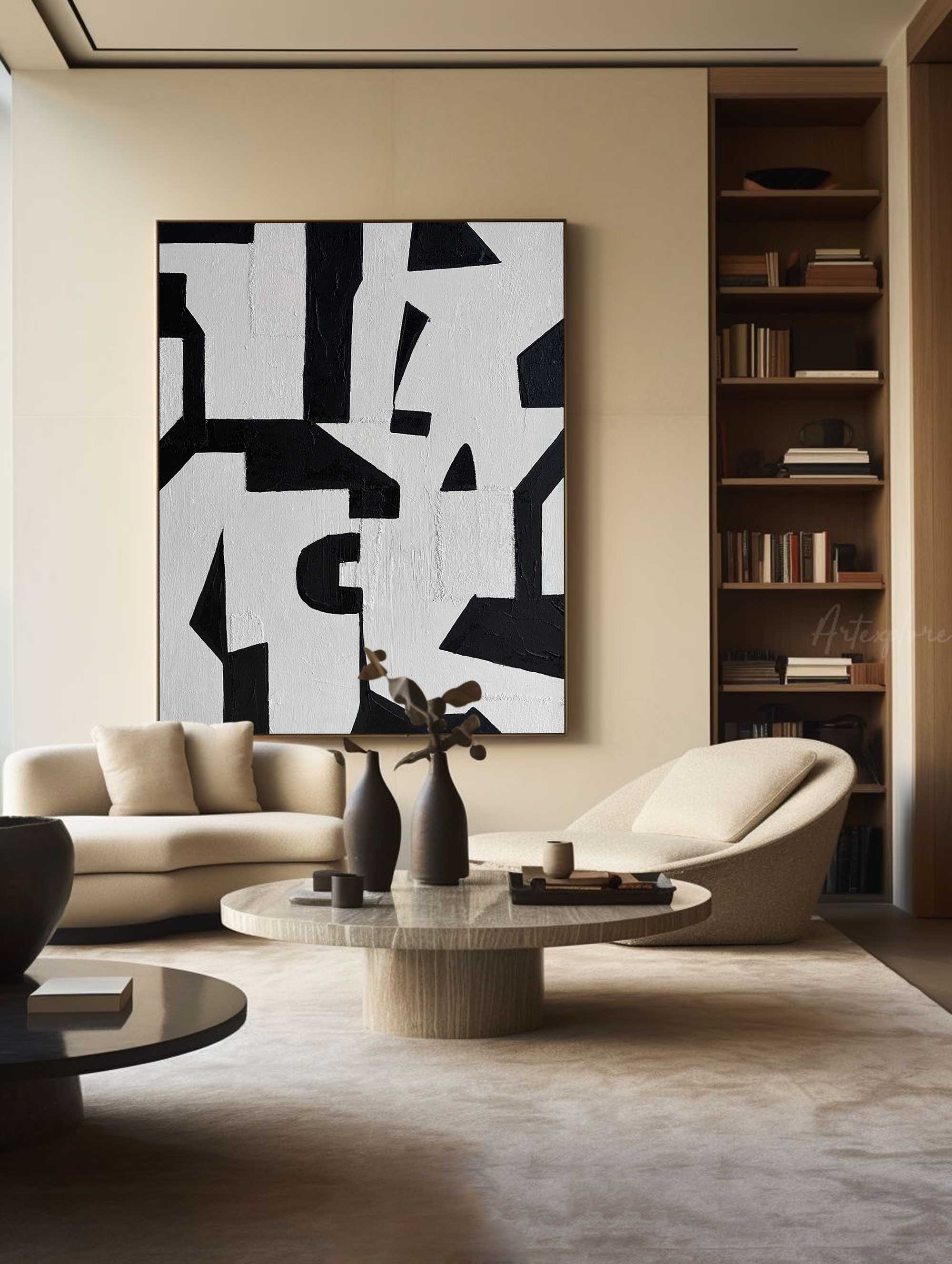 Black White Geometric Abstract Painting