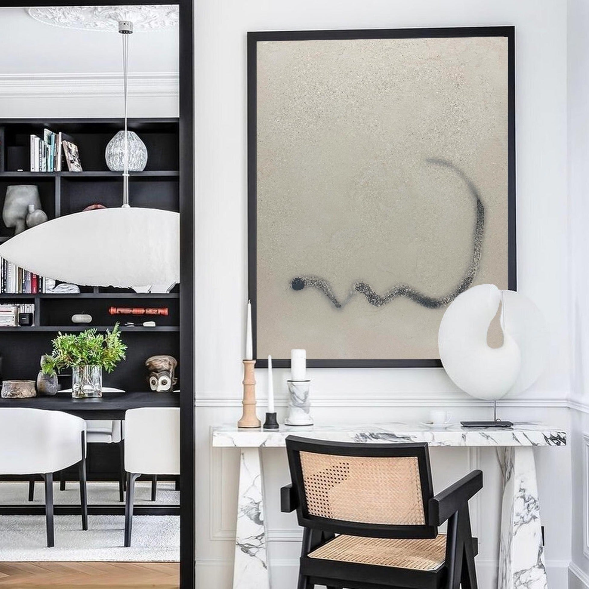 Beige‑Grey Vertical Fluid‑Curved‑Line Textured Artwork